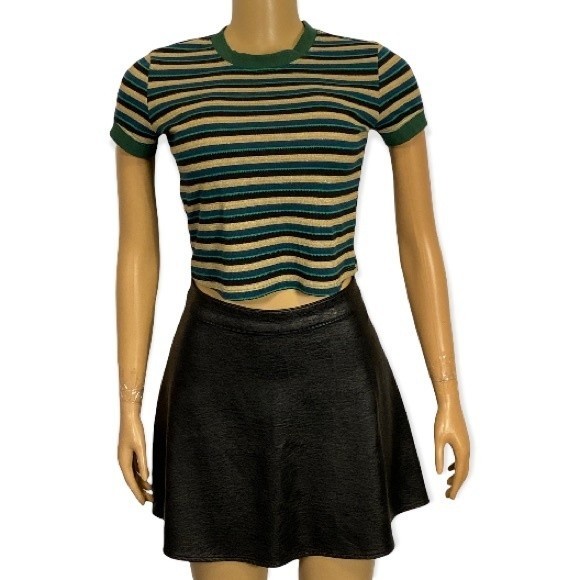 PacSun Basic top striped cropped green black and gold Shimmer size Small - Picture 15 of 16